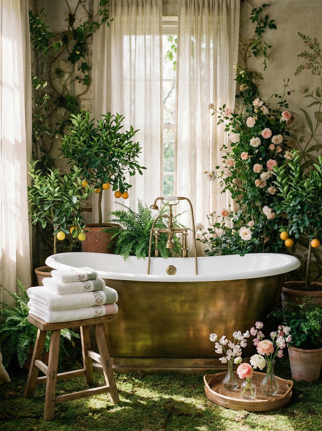 Luxe spa-style bathroom with elegant fixtures