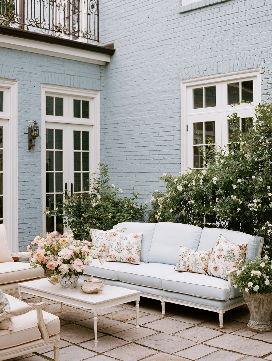 Family-friendly backyard with garden seating and open lawn