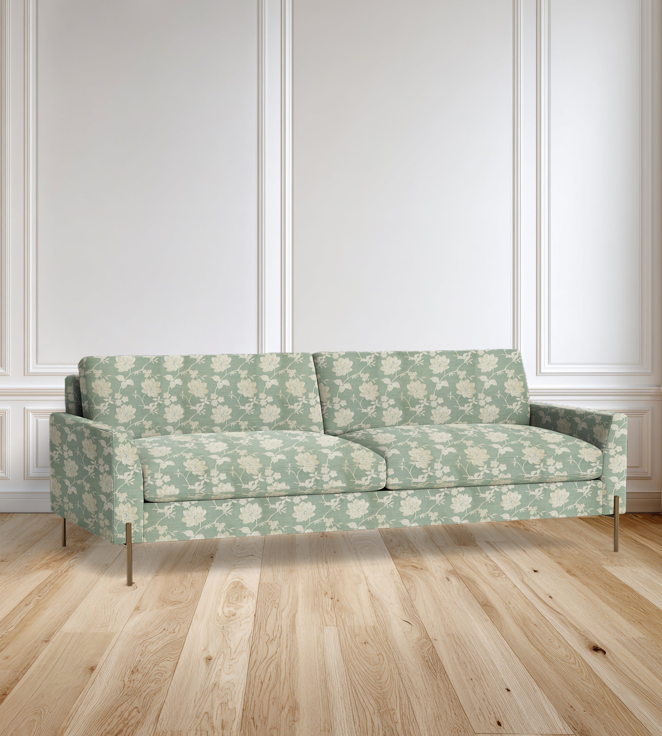 90" Granada Floral Sofa With Brass Legs