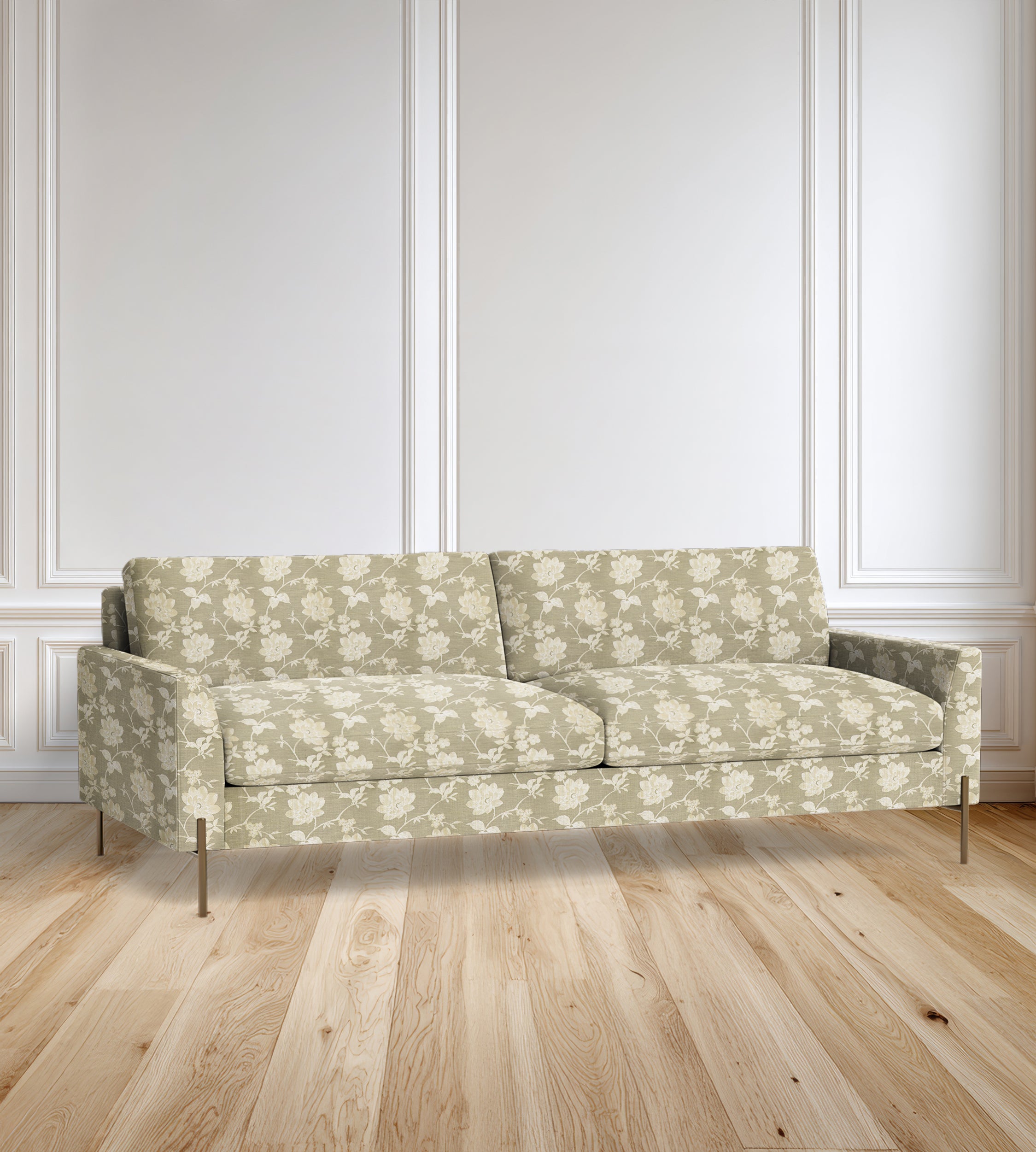 90" Granada Floral Sofa With Brass Legs