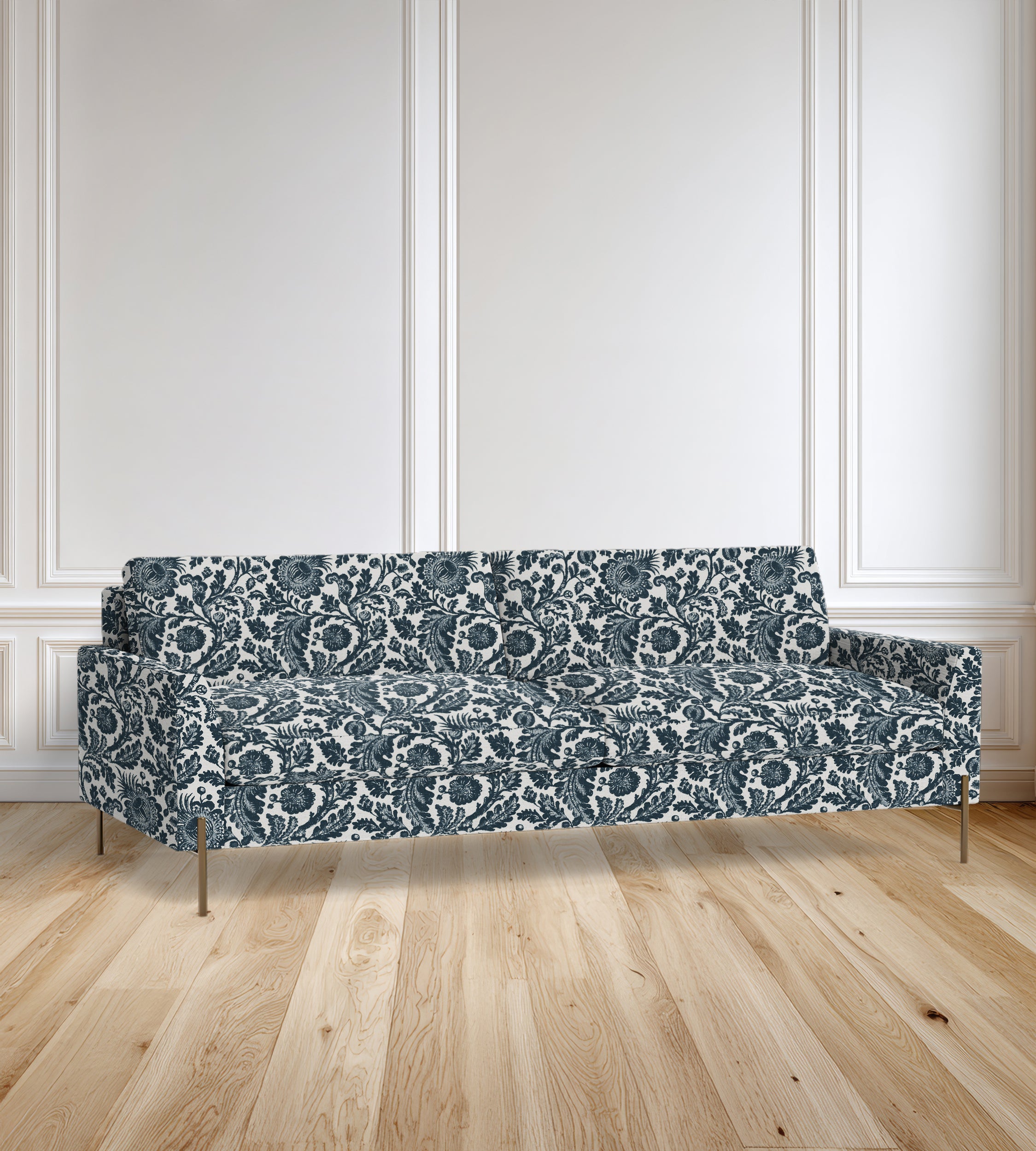 90" Granada Floral Sofa With Brass Legs