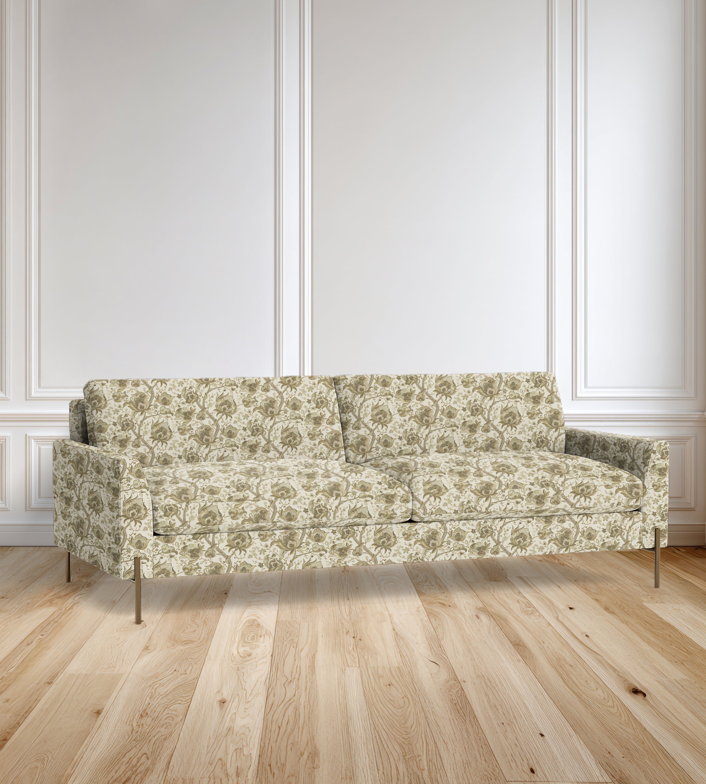 90" Granada Floral Sofa With Brass Legs