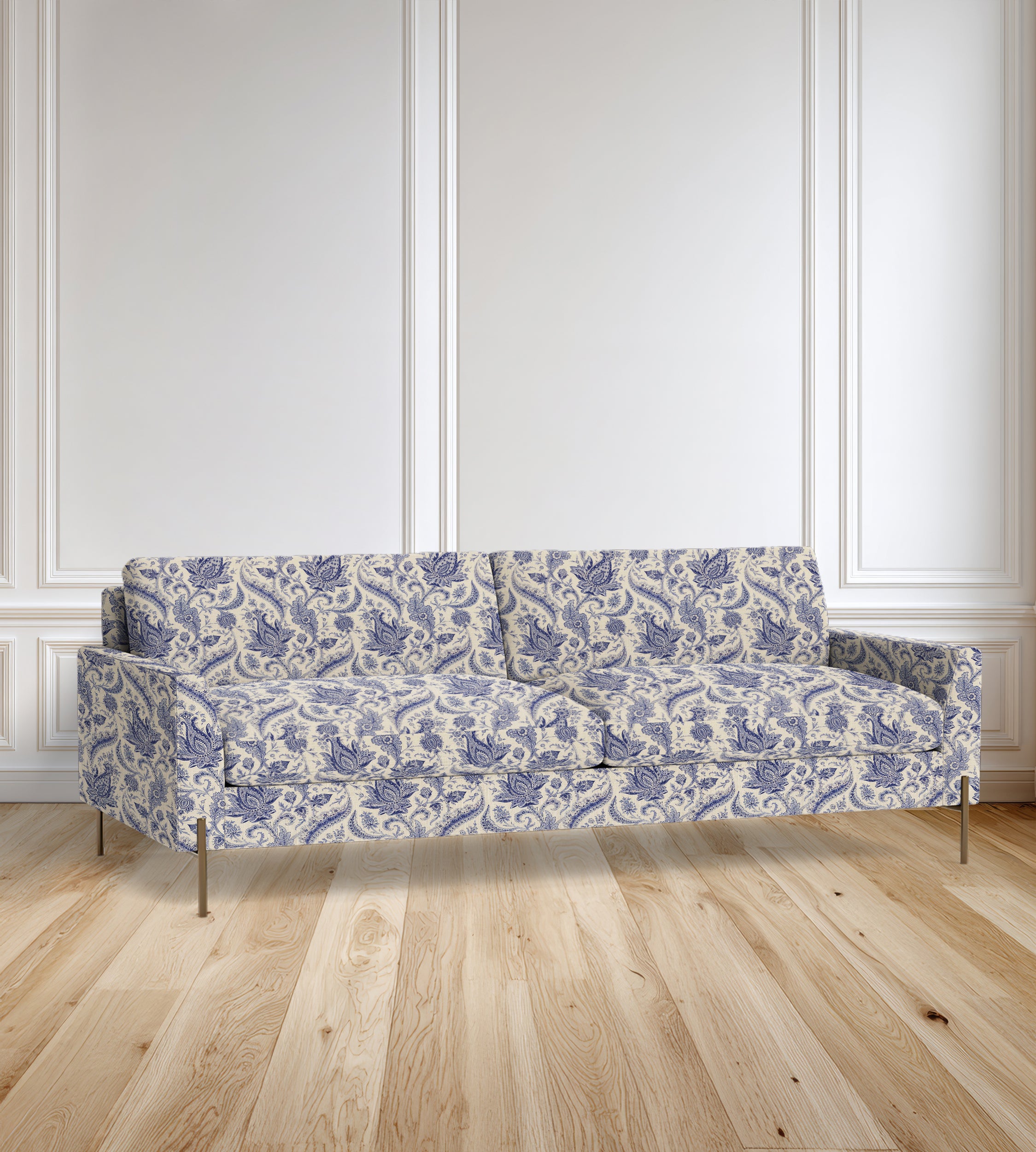 90" Granada Floral Sofa With Brass Legs
