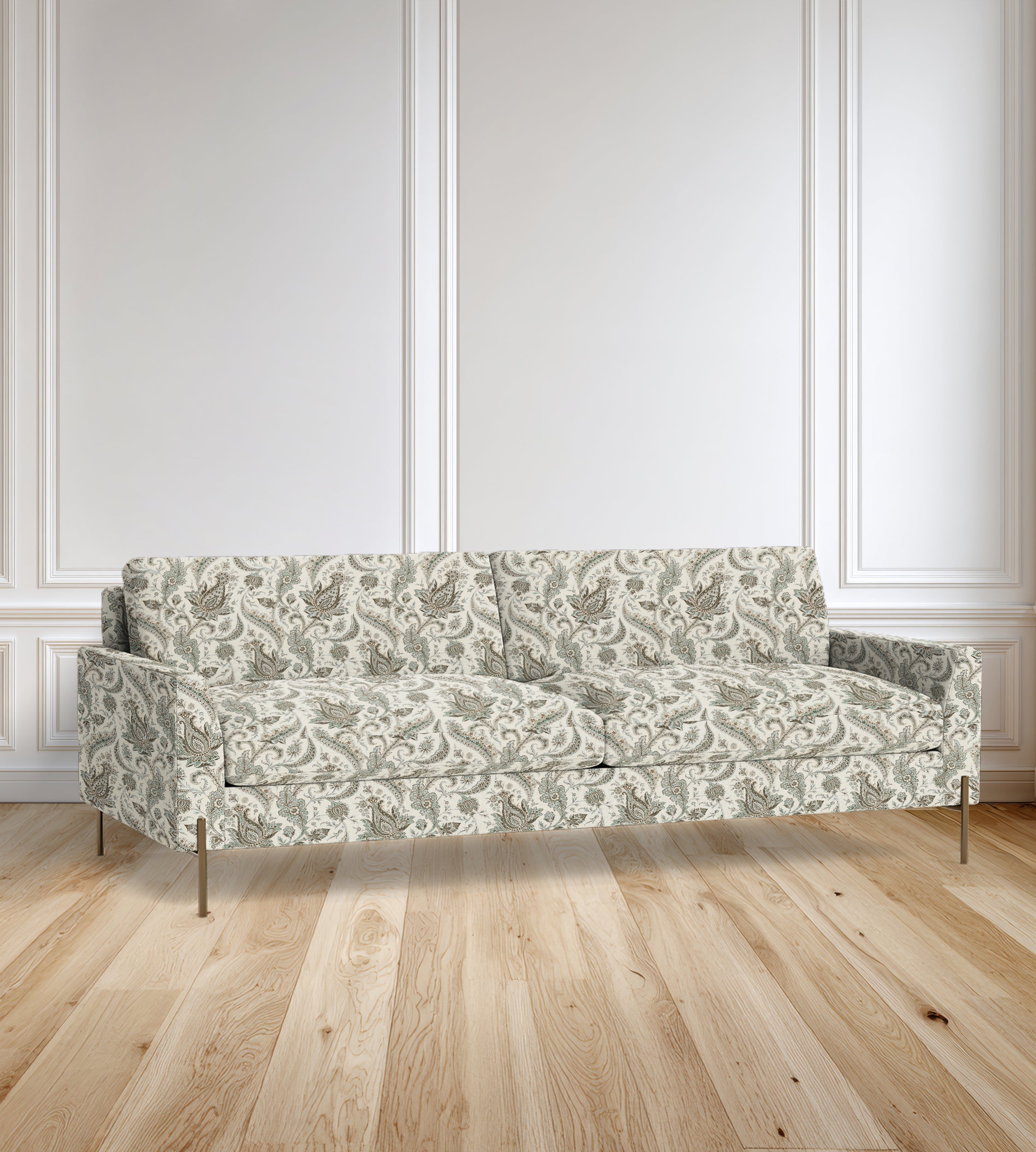 90" Granada Floral Sofa With Brass Legs