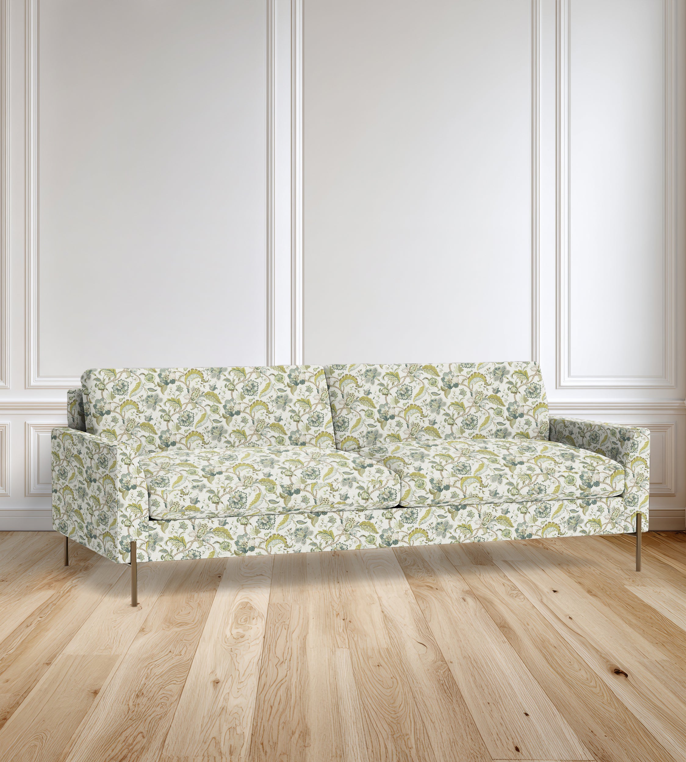 90" Granada Floral Sofa With Brass Legs