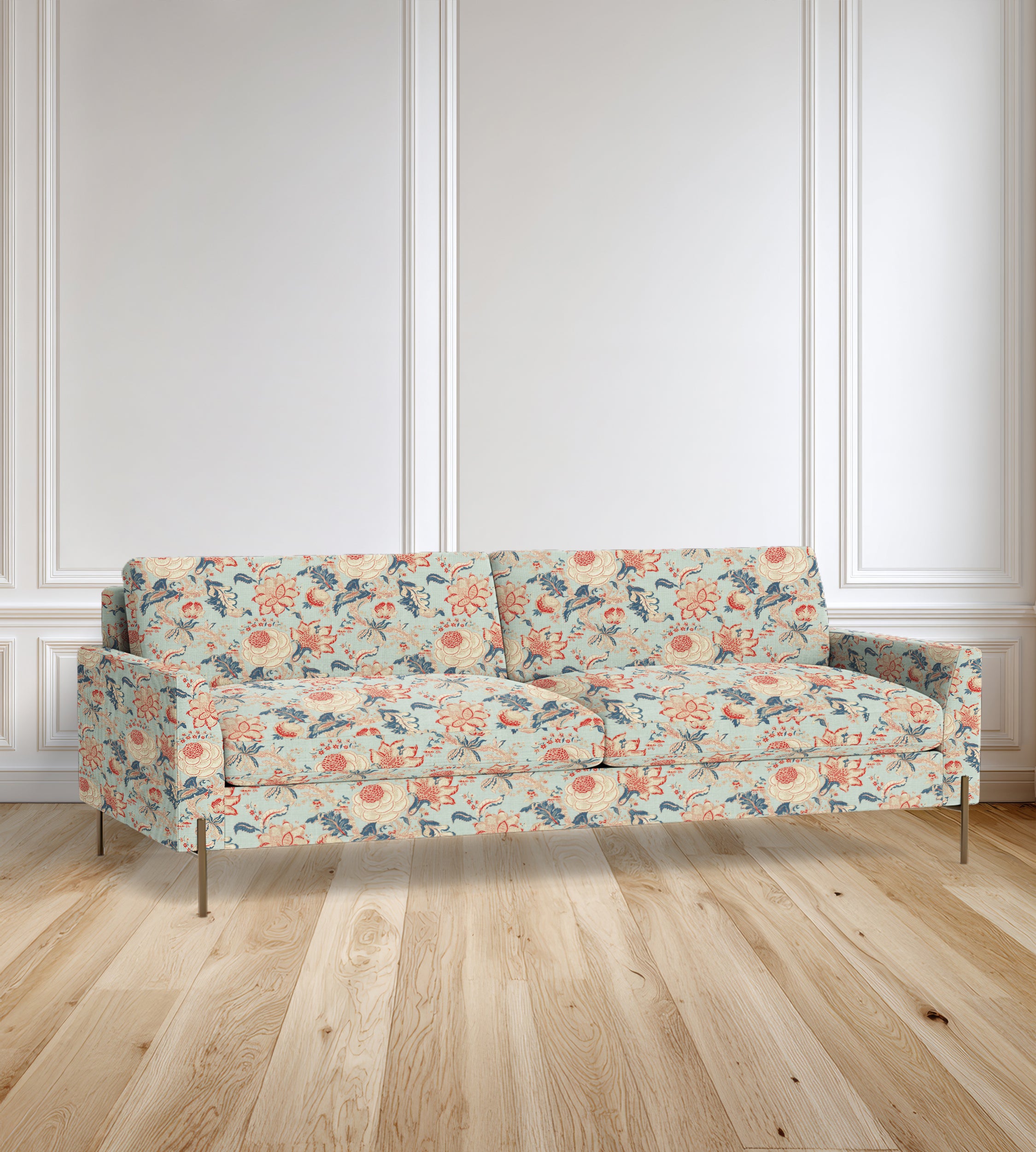 90" Granada Floral Sofa With Brass Legs