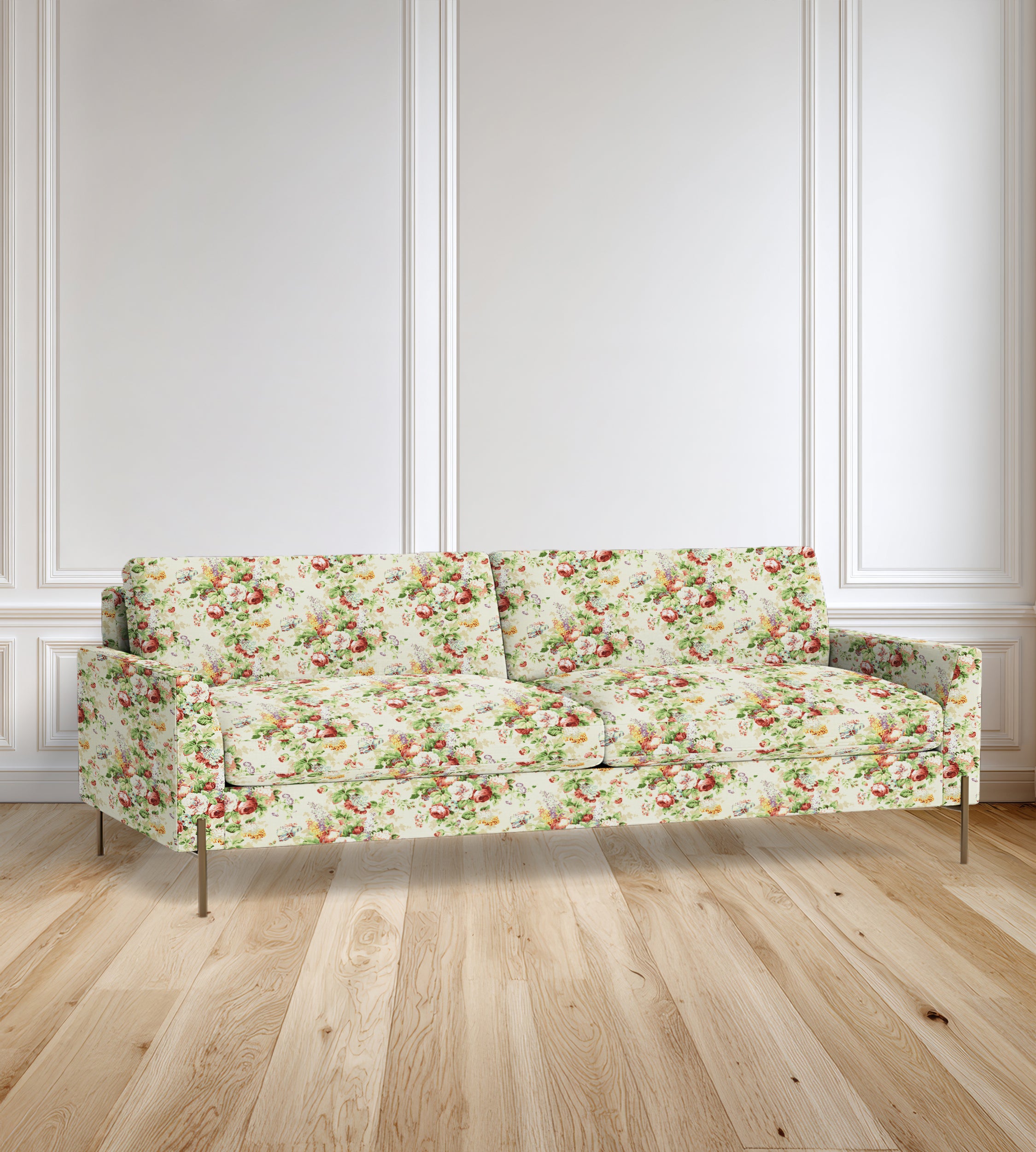 90" Granada Floral Sofa With Brass Legs