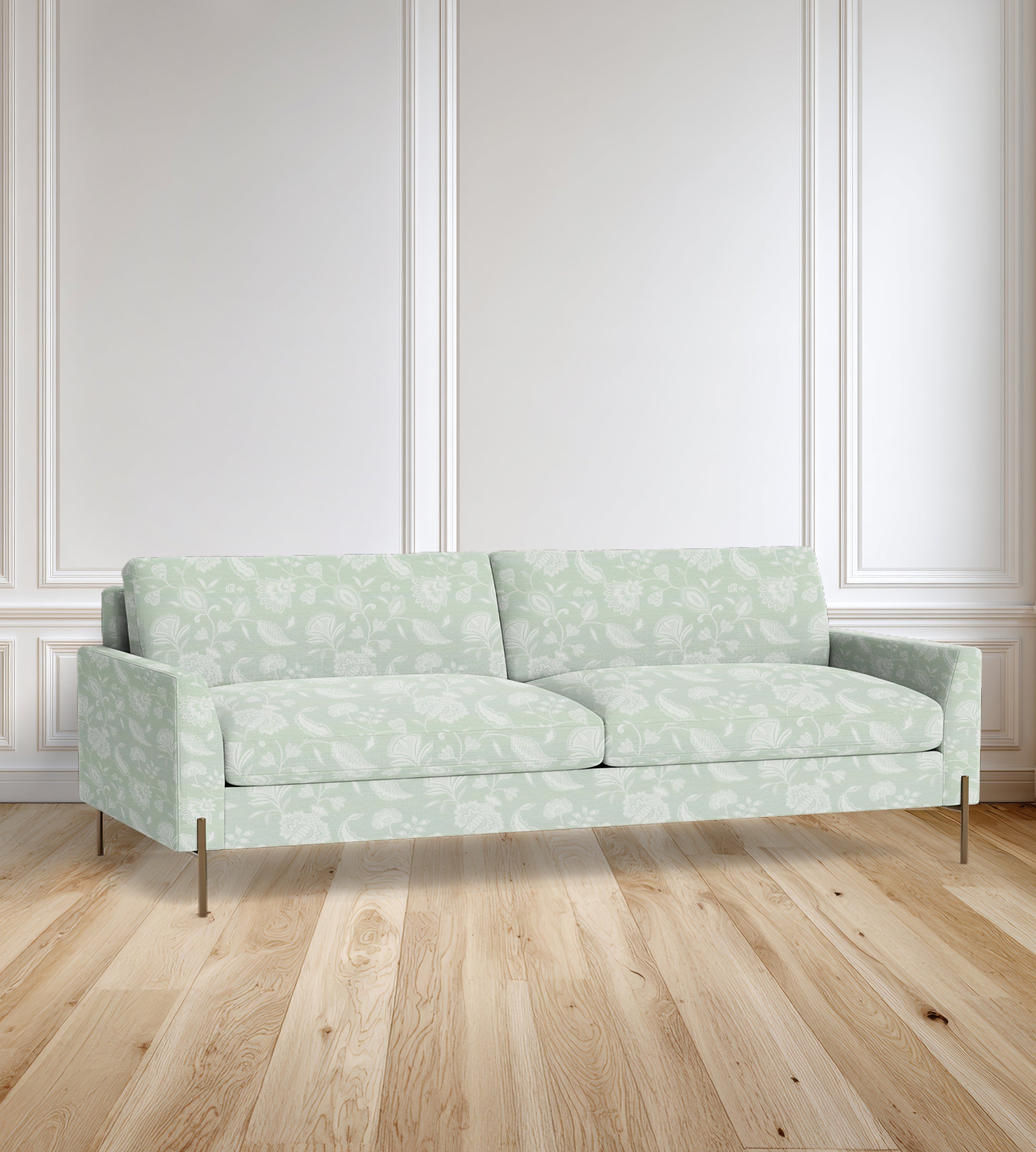 90" Granada Floral Sofa With Brass Legs