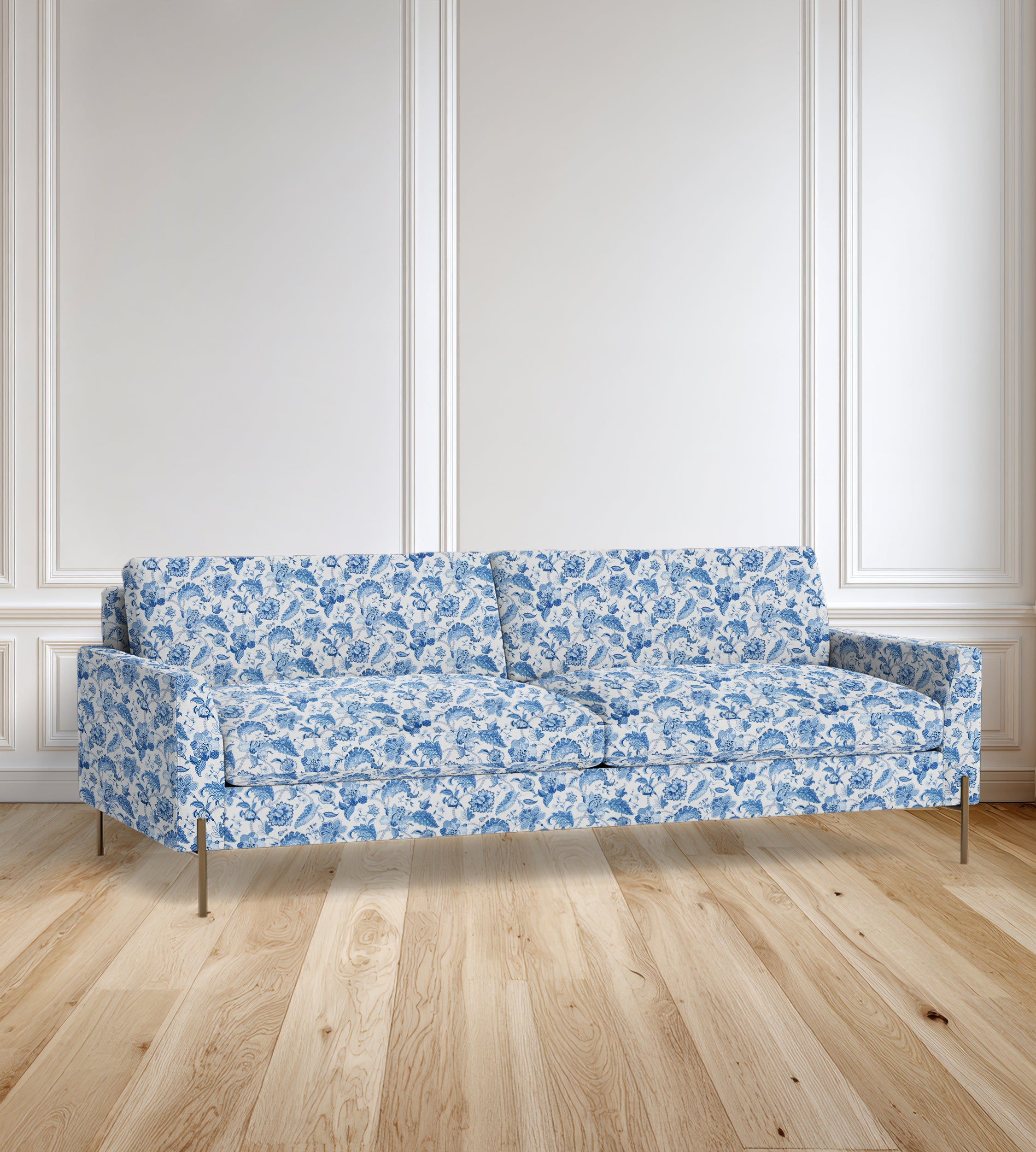 90" Granada Floral Sofa With Brass Legs