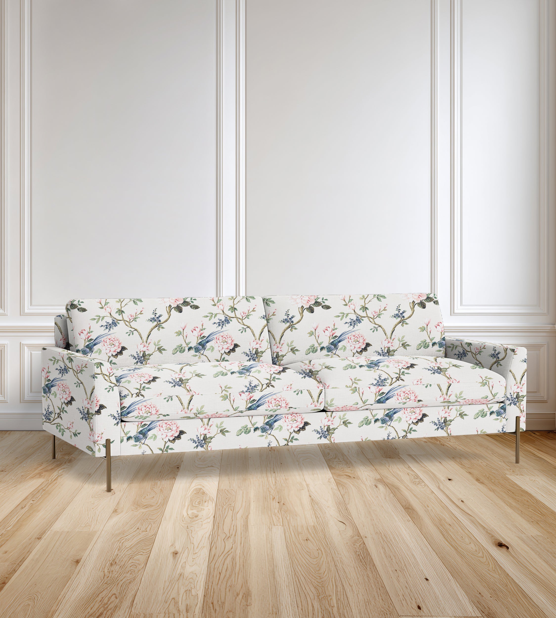 90" Granada Floral Sofa With Brass Legs