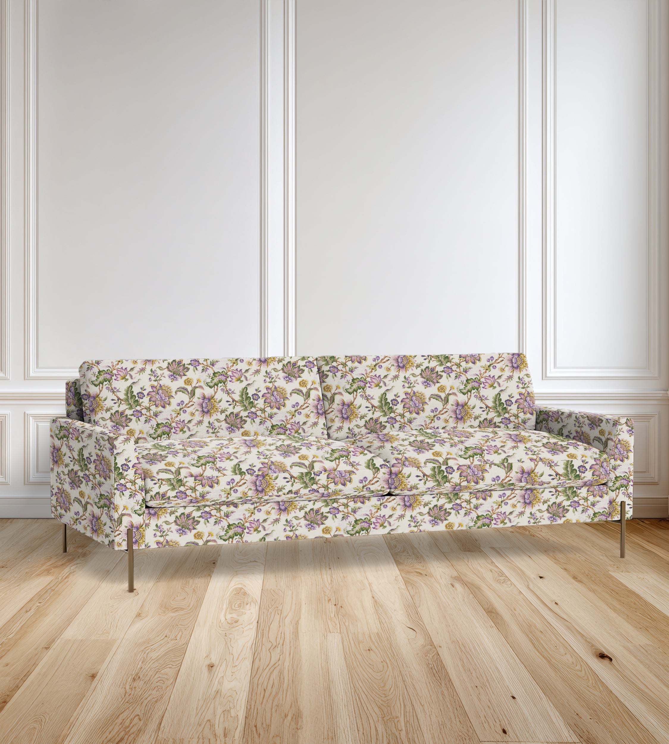 90" Granada Floral Sofa With Brass Legs
