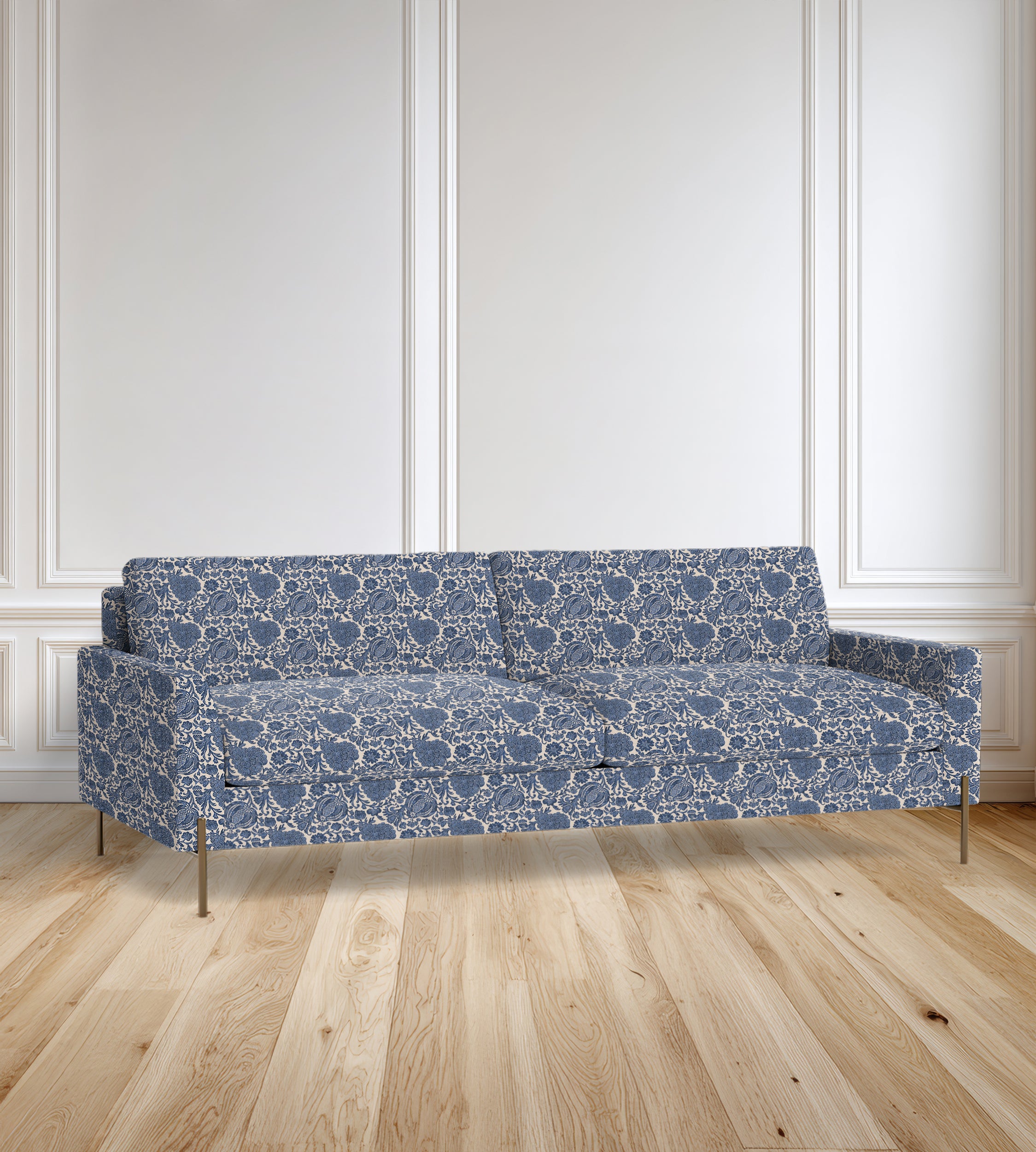 90" Granada Floral Sofa With Brass Legs