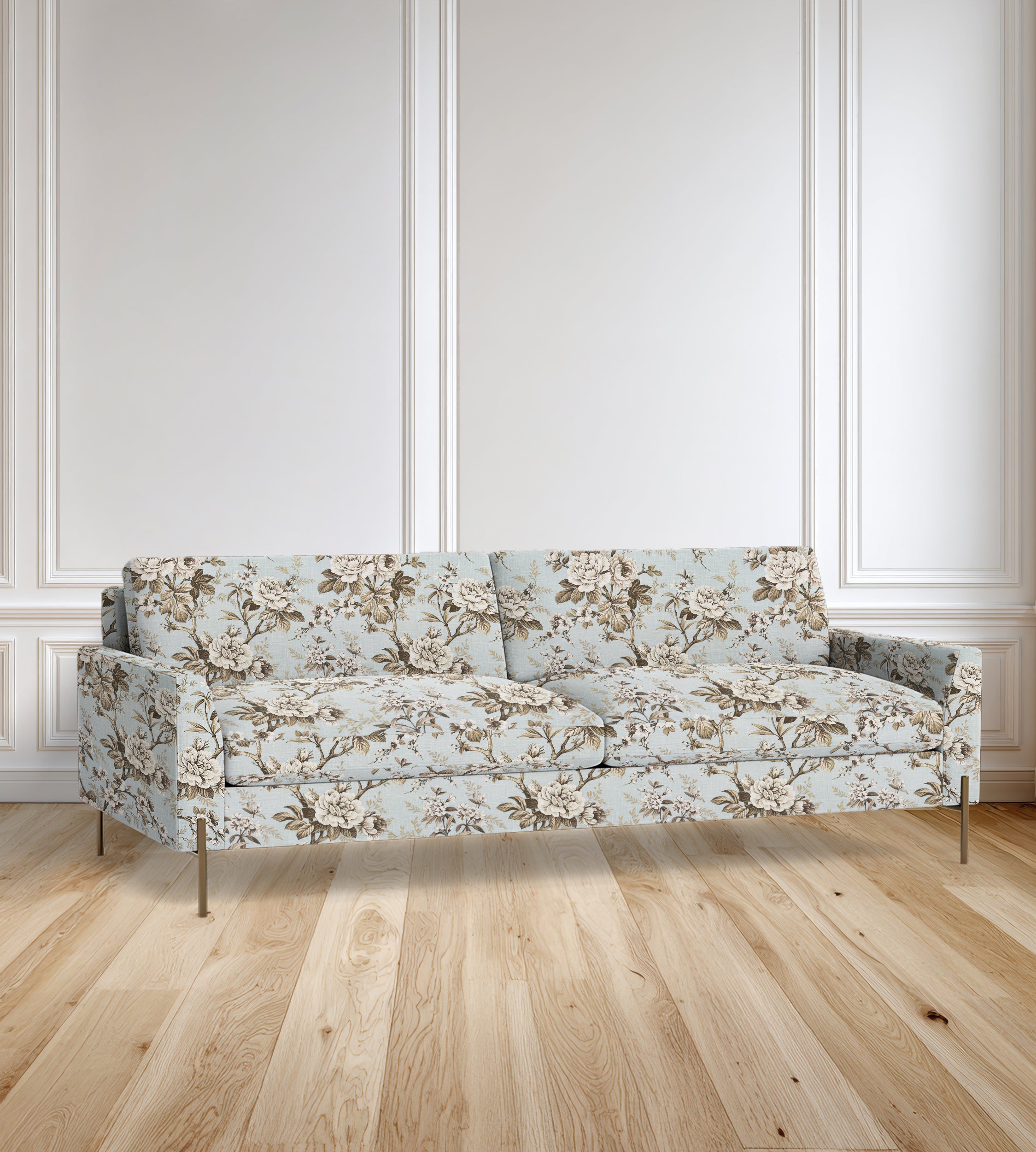90" Granada Floral Sofa With Brass Legs