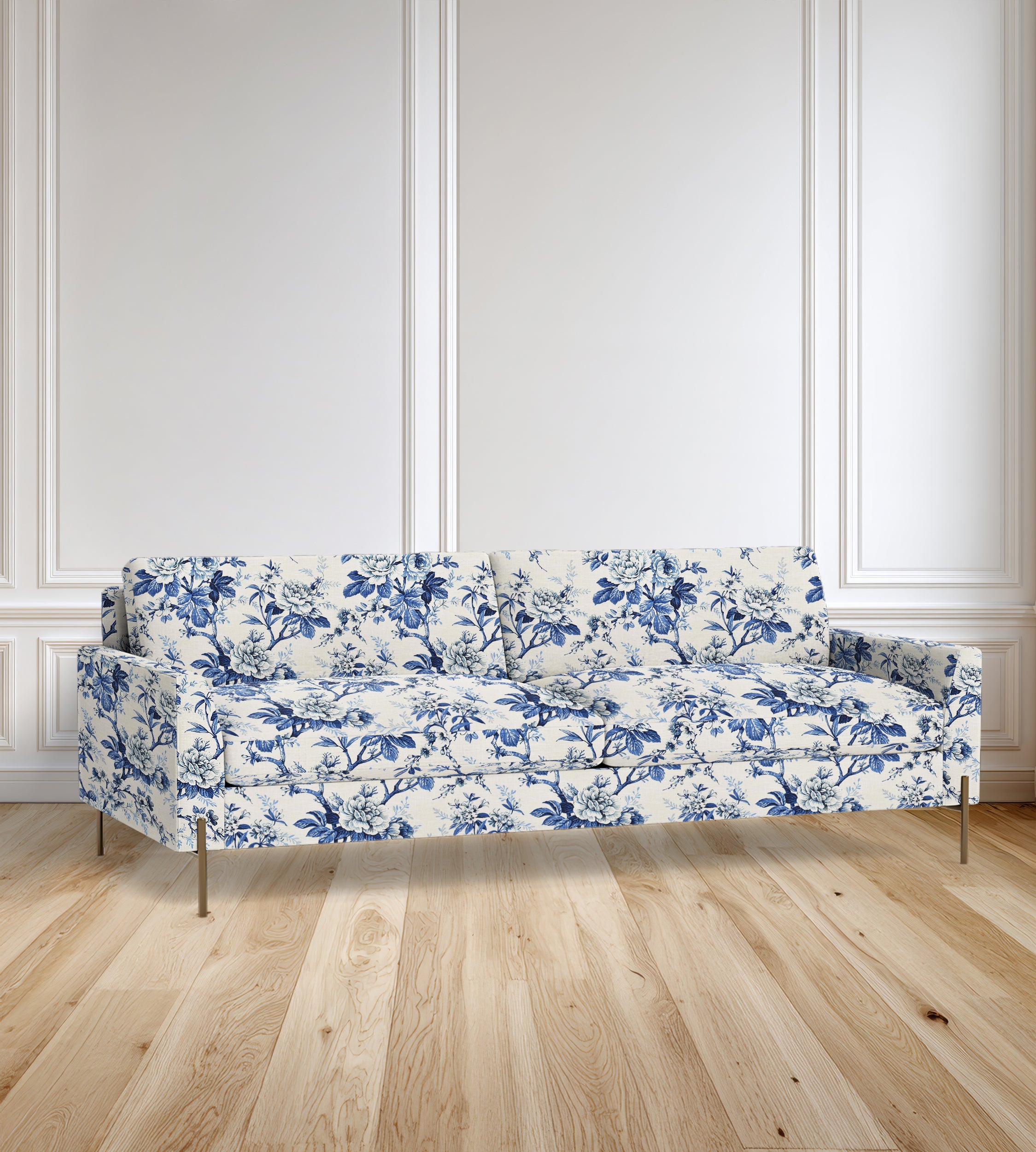 90" Granada Floral Sofa With Brass Legs