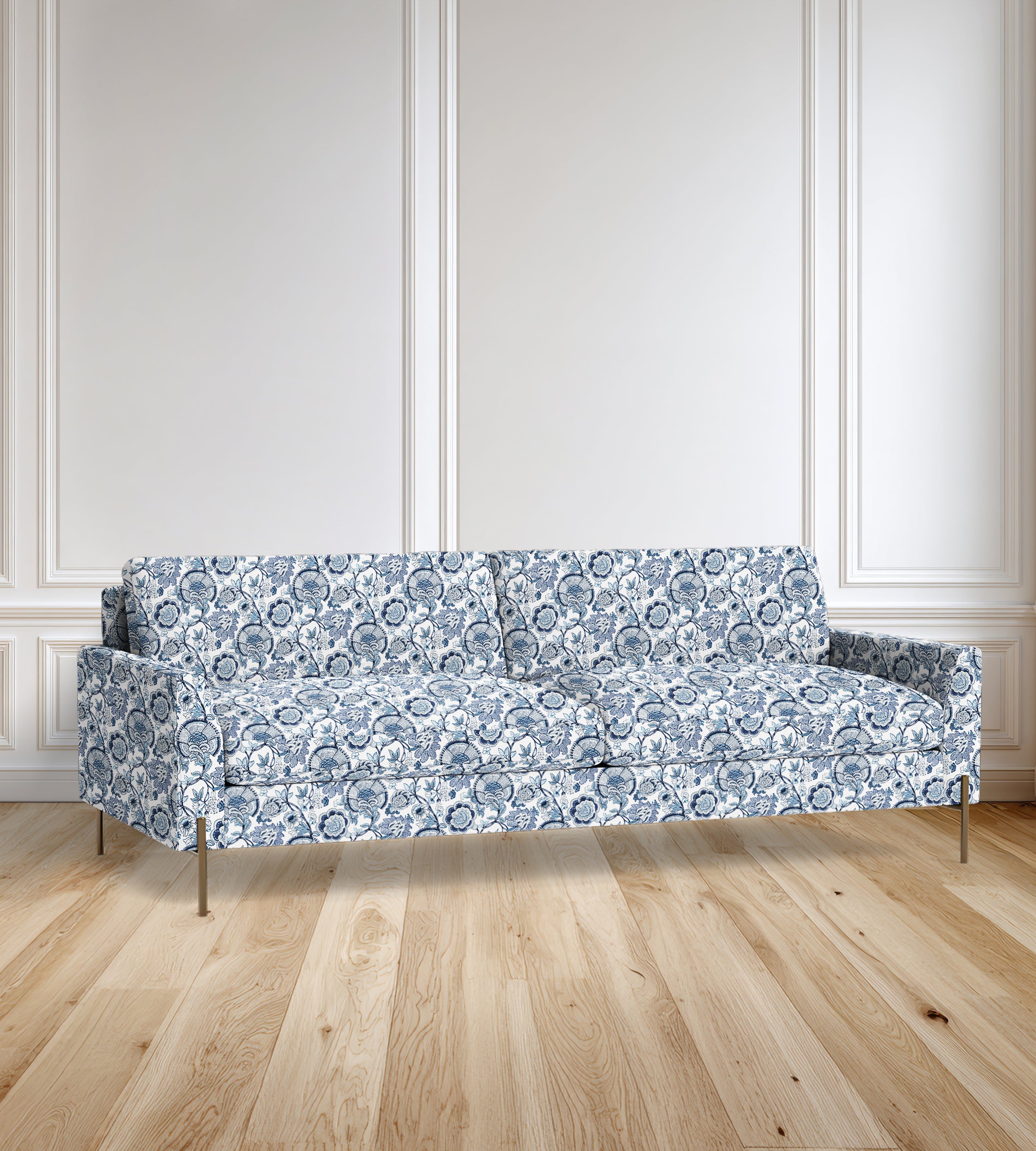 90" Granada Floral Sofa With Brass Legs