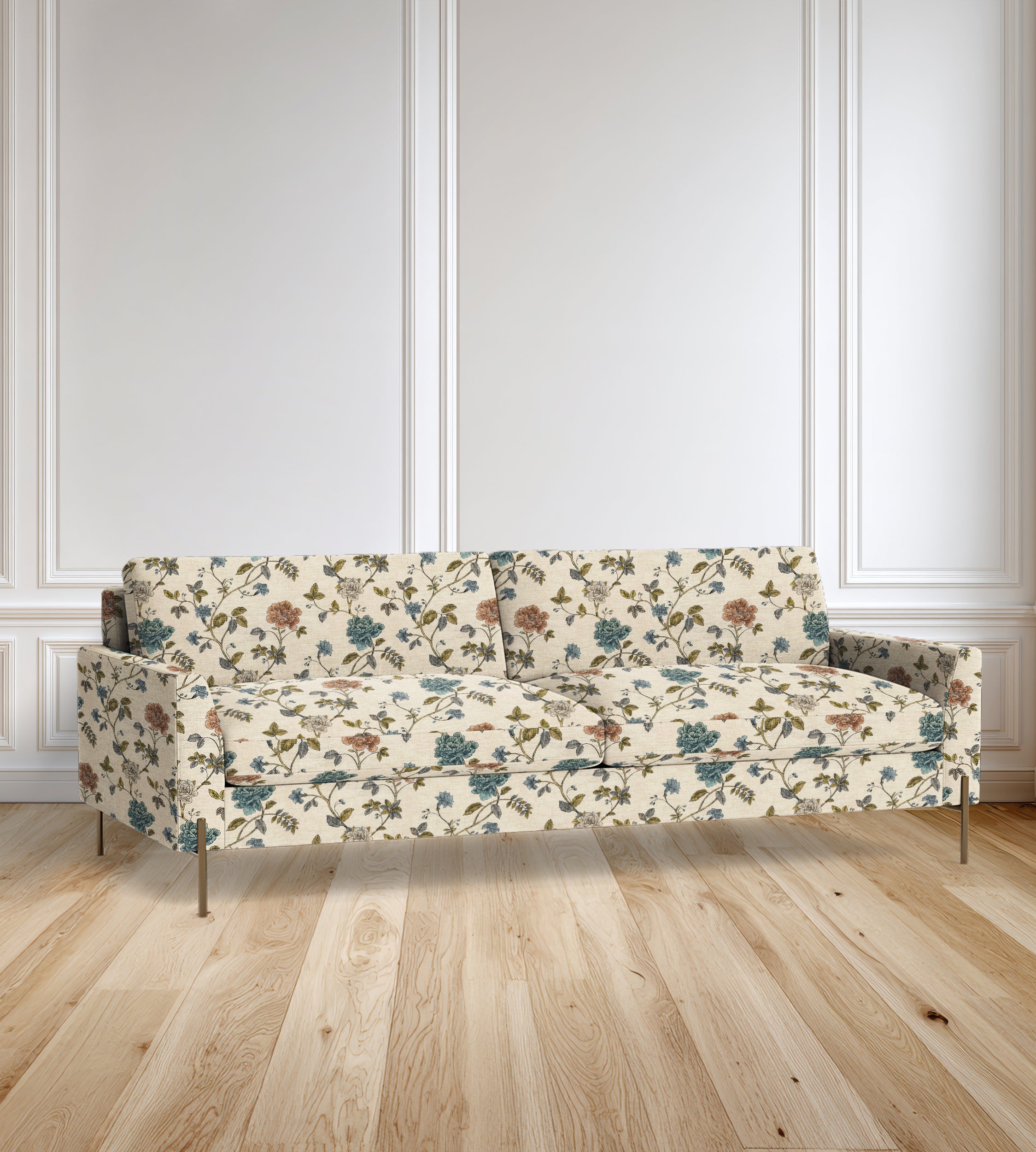 90" Granada Floral Sofa With Brass Legs