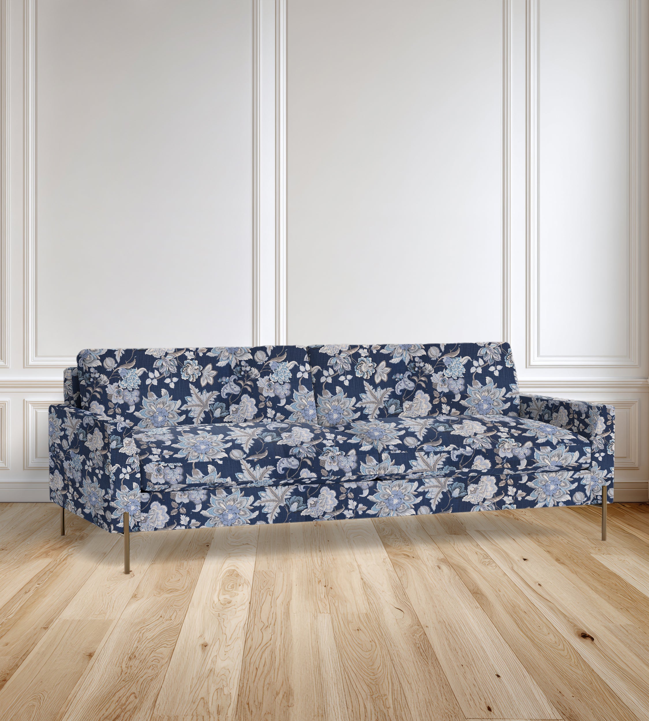 90" Granada Floral Sofa With Brass Legs