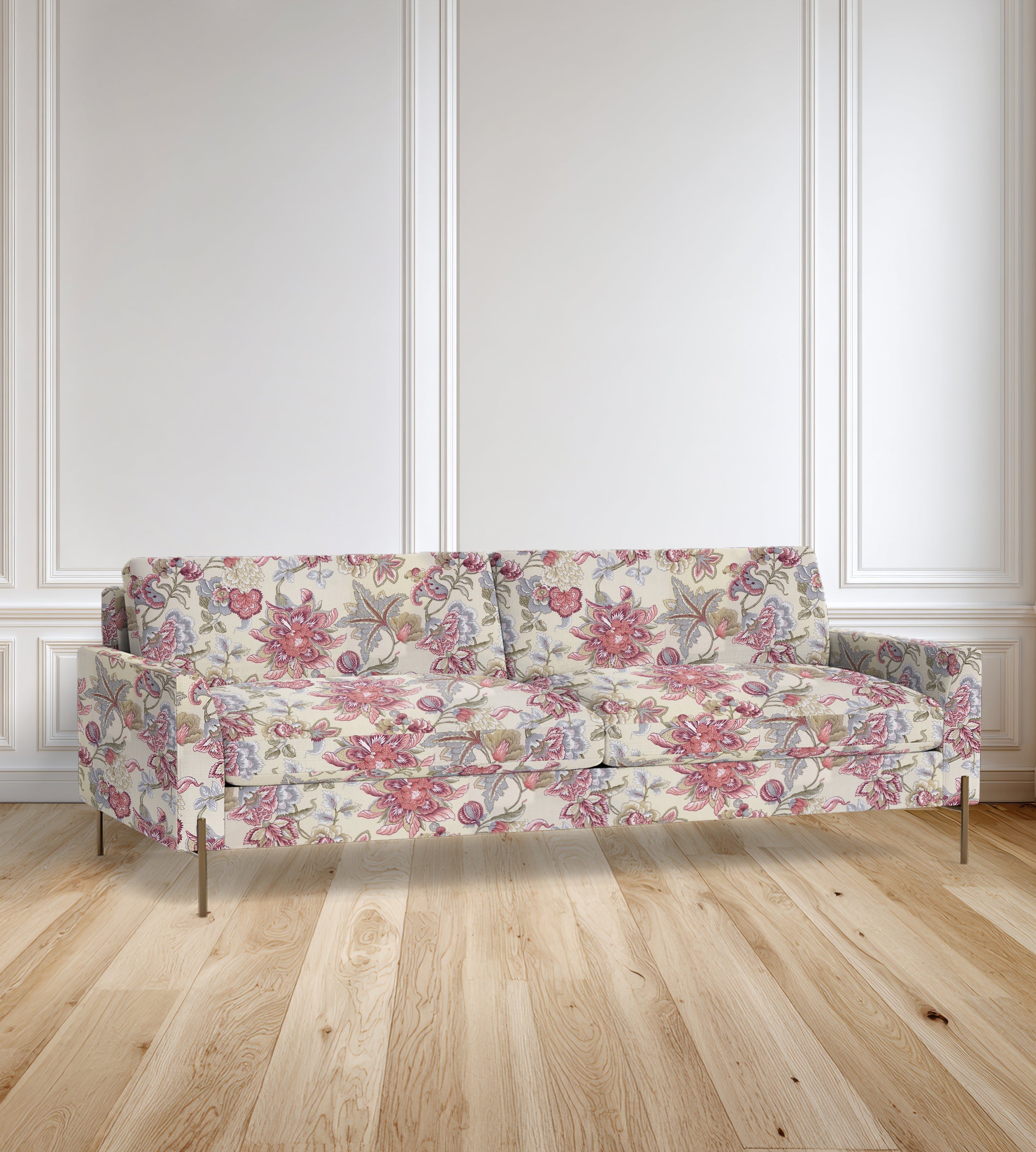 90" Granada Floral Sofa With Brass Legs