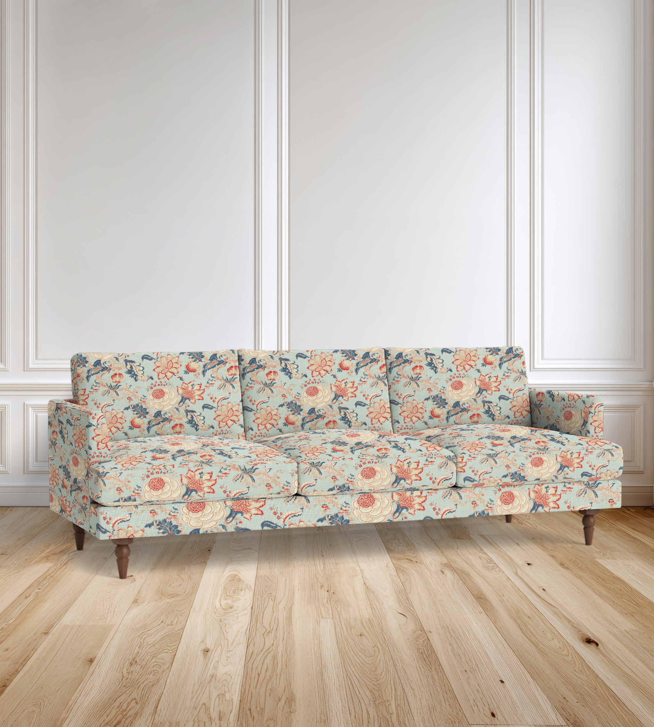 90" Avignon Floral Sofa With Turned Legs
