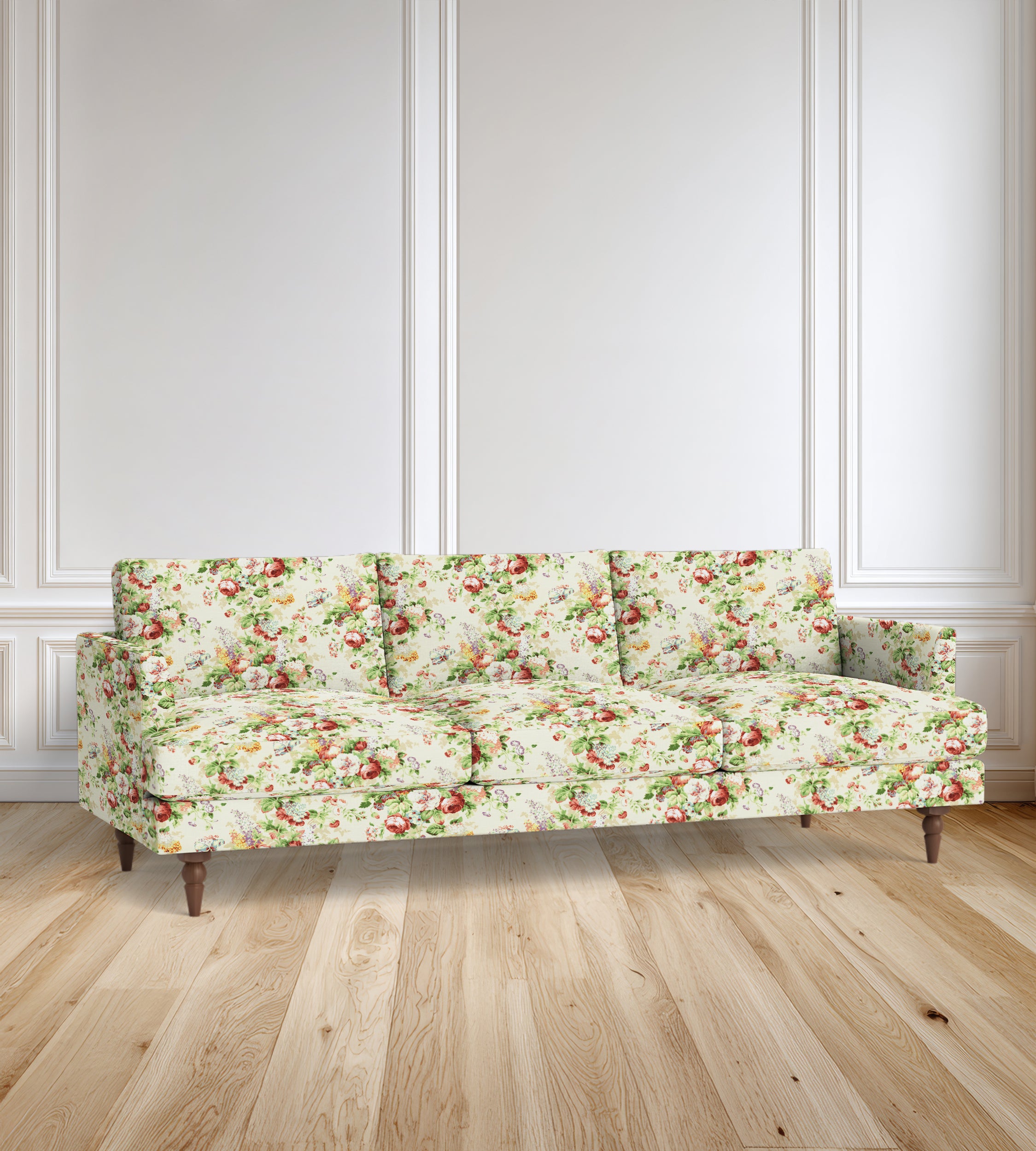 90" Avignon Floral Sofa With Turned Legs