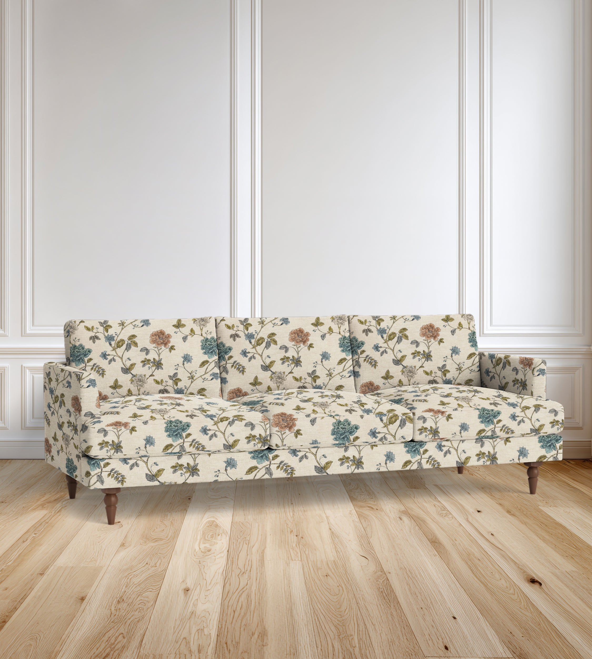 90" Avignon Floral Sofa With Turned Legs