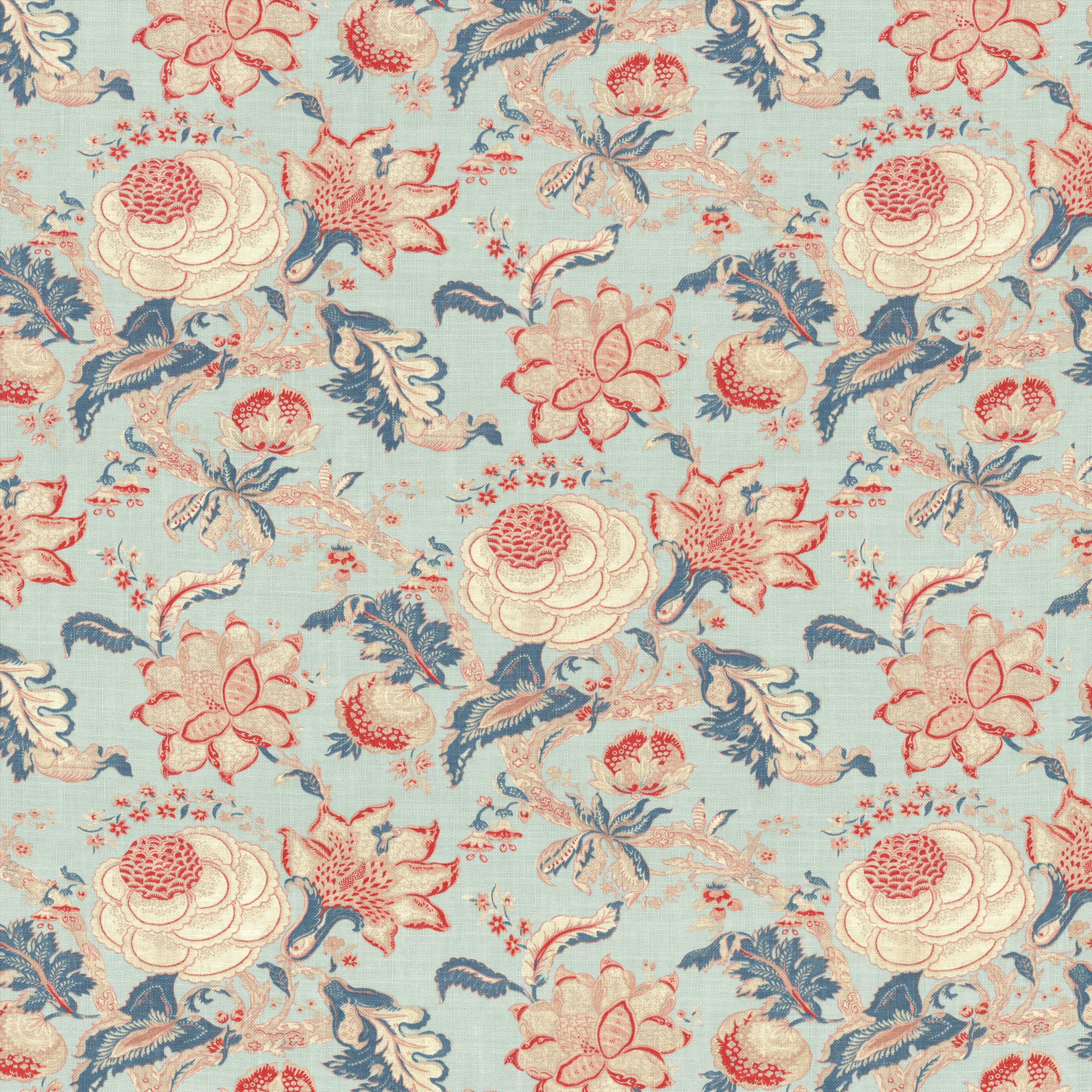 Mughal Blue & Red Floral Print Fabric