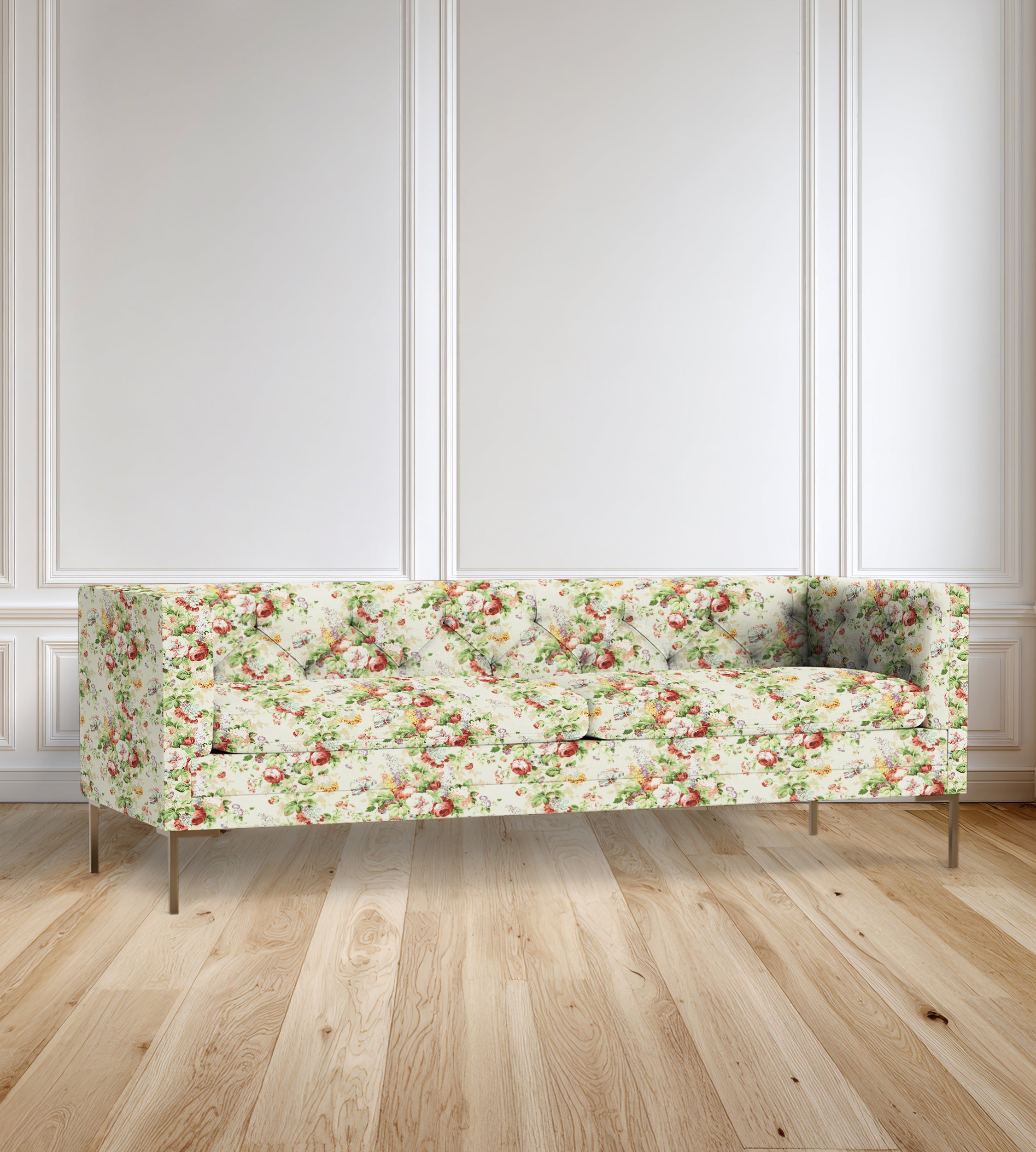 90" Seville Tufted-Back Floral Sofa