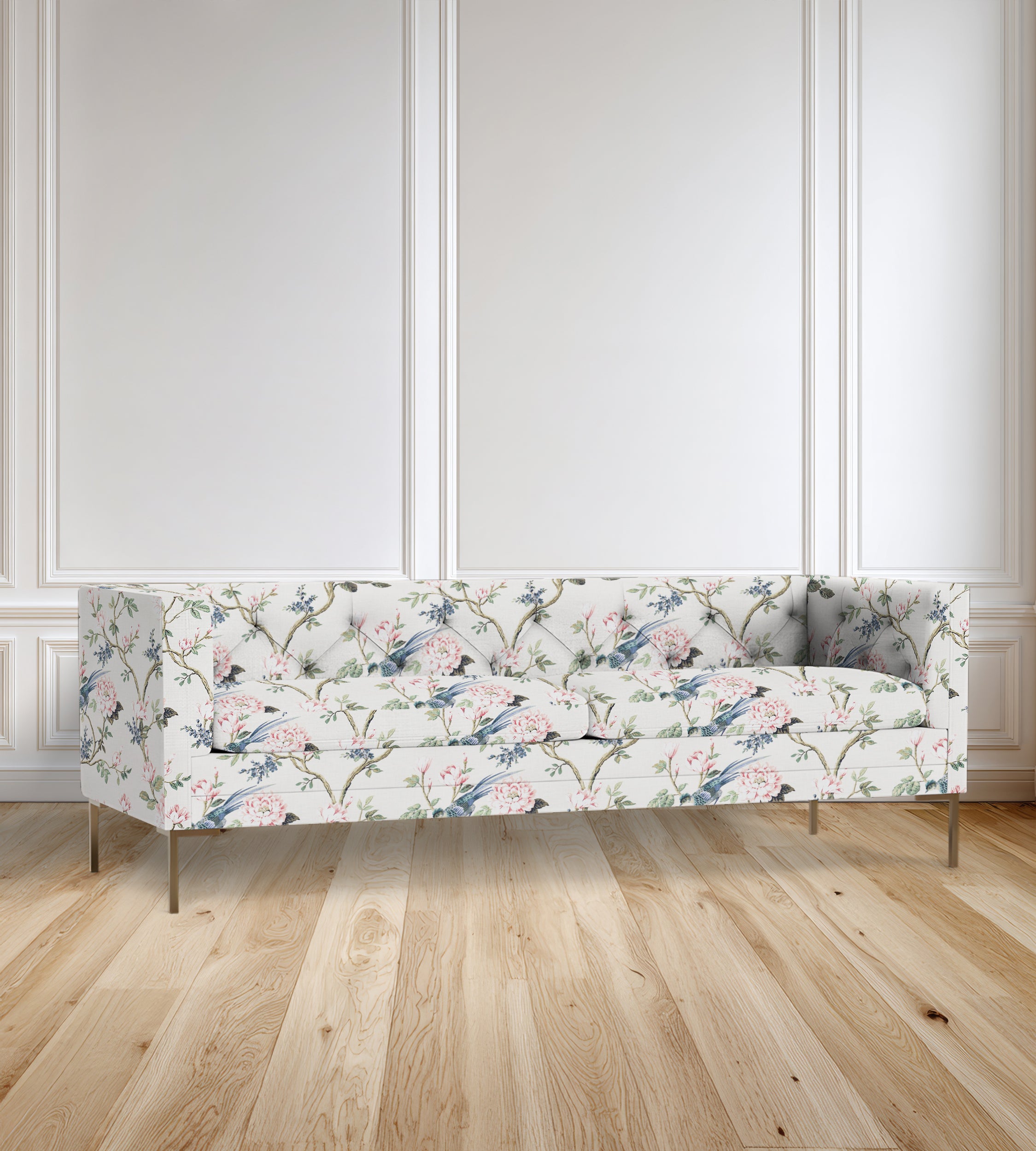 90" Seville Tufted-Back Floral Sofa
