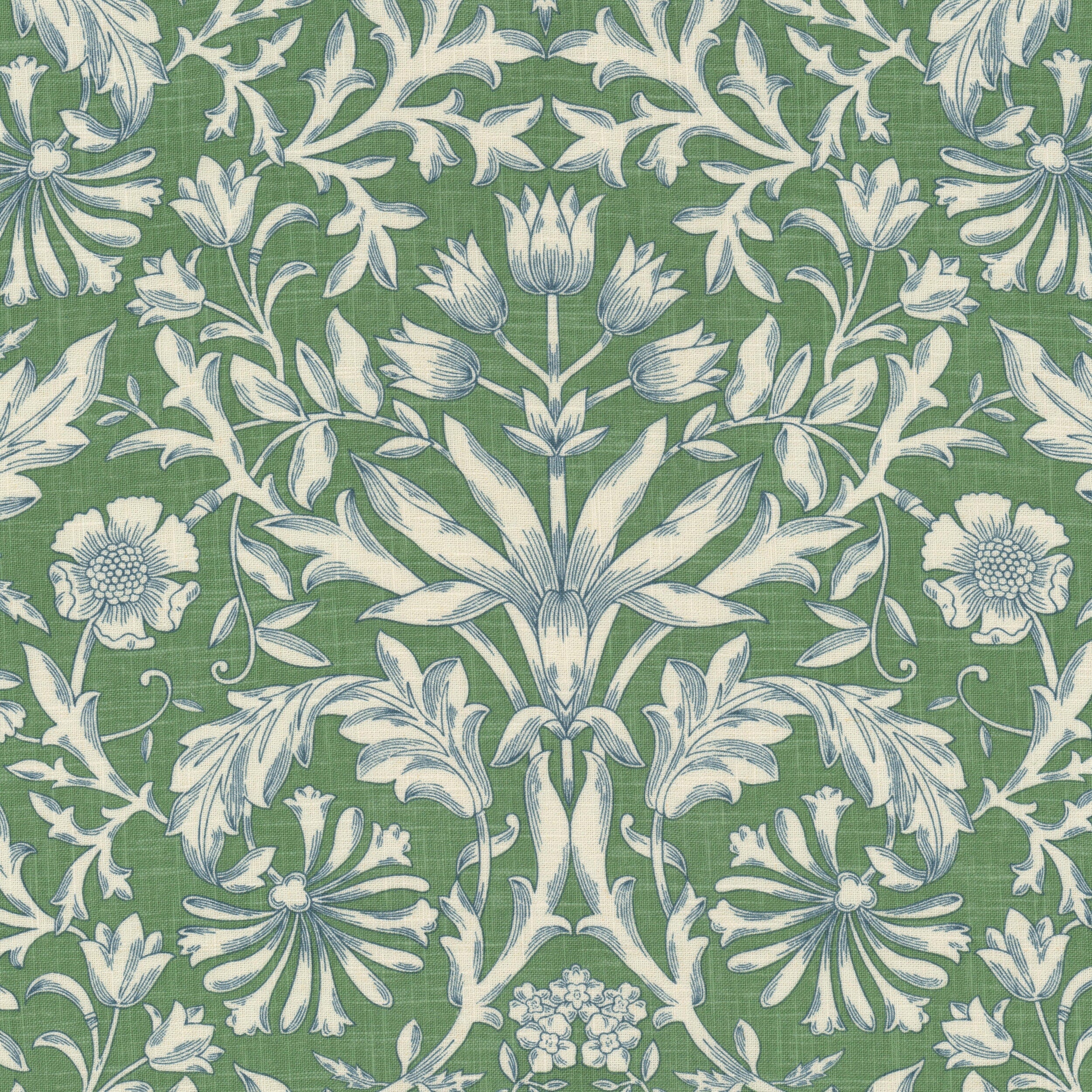 Tivoli Green Damask Floral Print Fabric