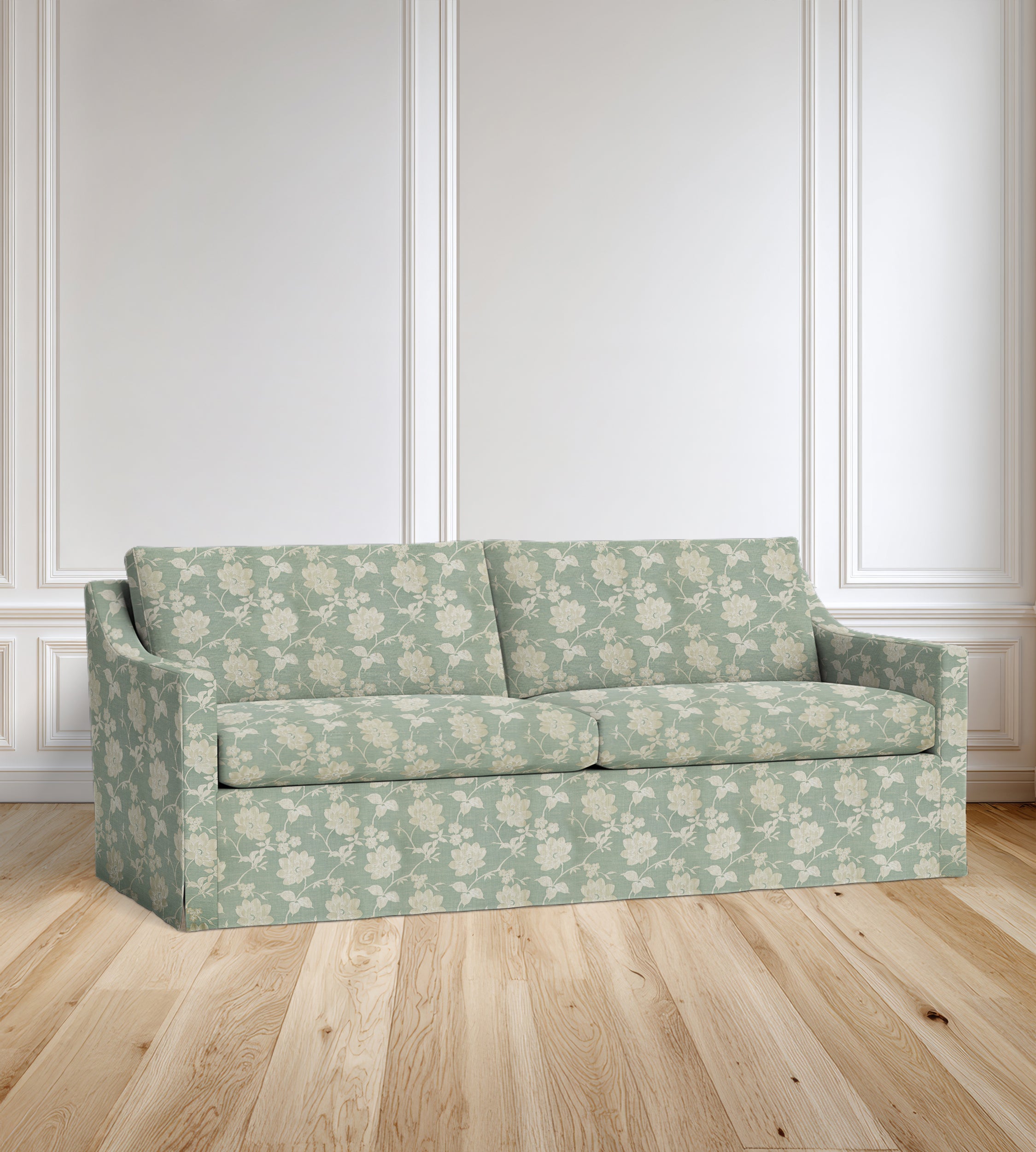 The Ravello Slope-Arm Skirted Sofa