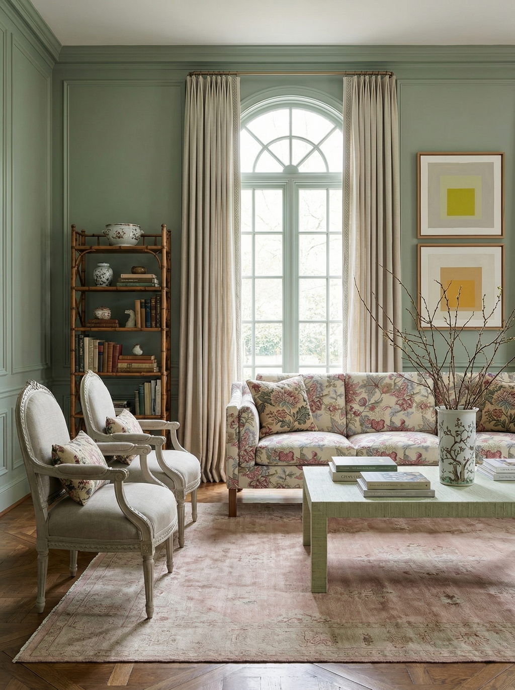 90” Giverny Slope-Arm Floral Sofa