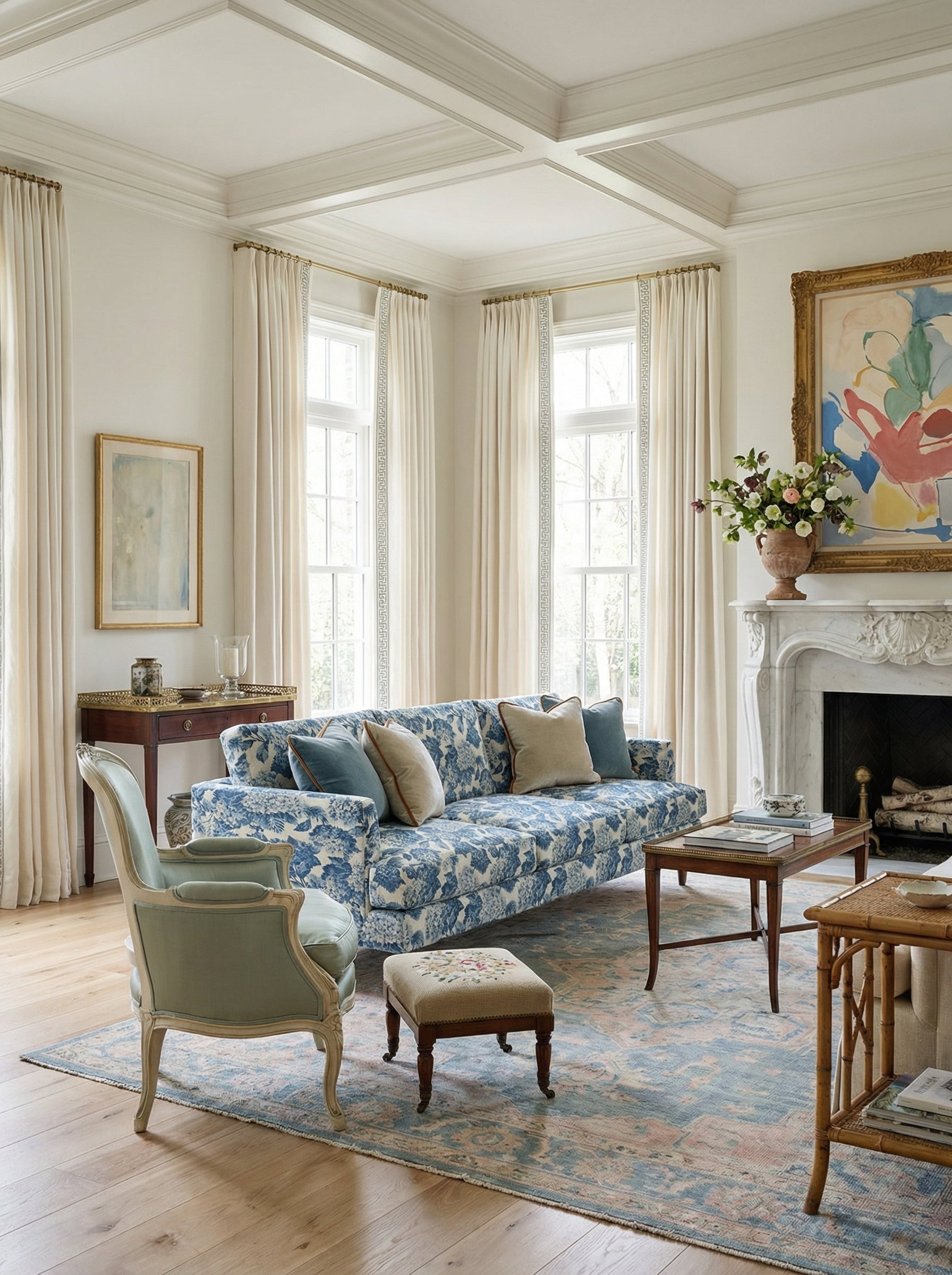 90" Avignon Floral Sofa With Turned Legs