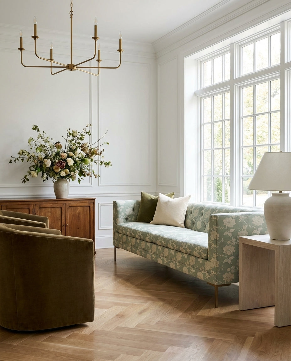 90" Seville Tufted-Back Floral Sofa