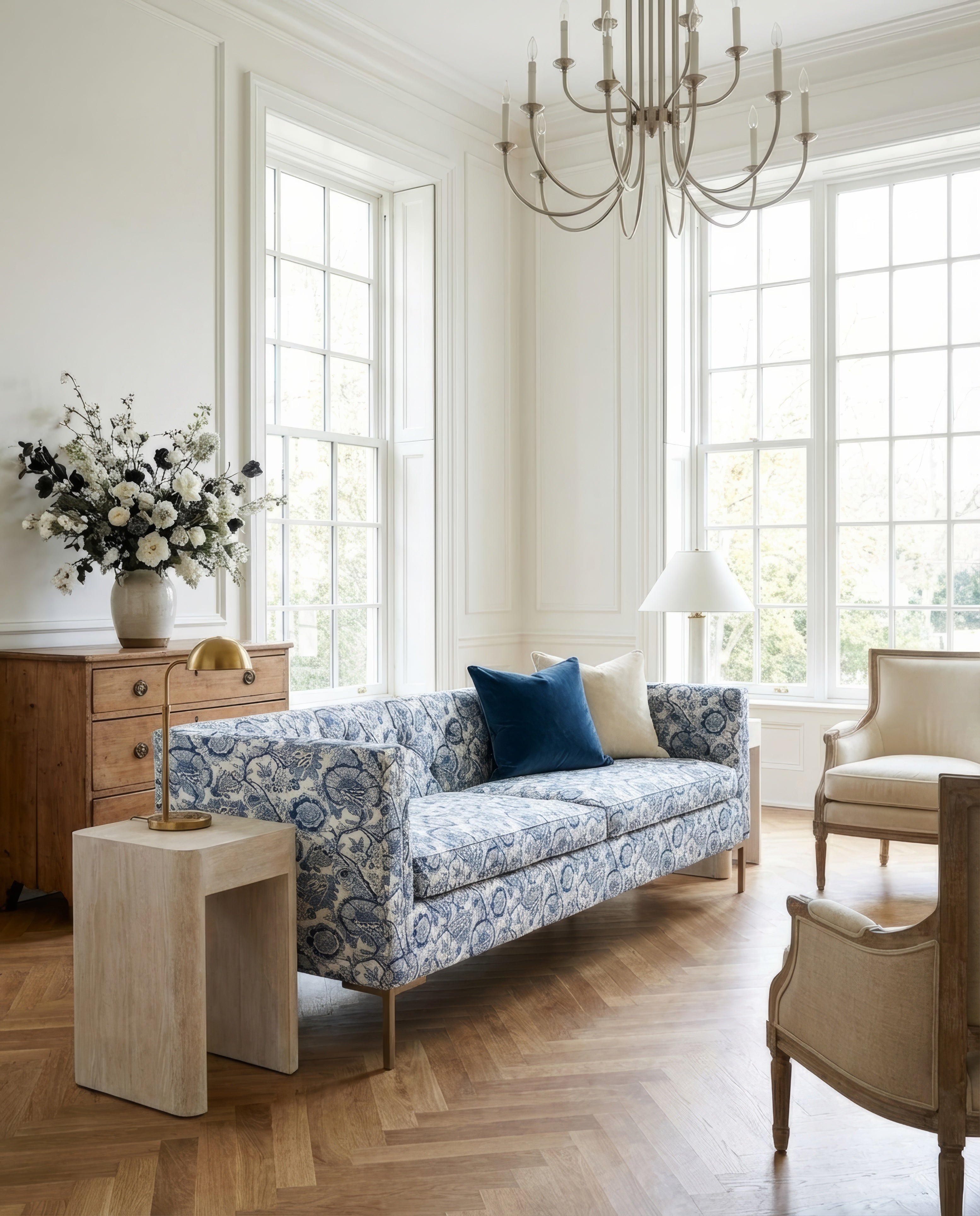 90" Seville Tufted-Back Floral Sofa