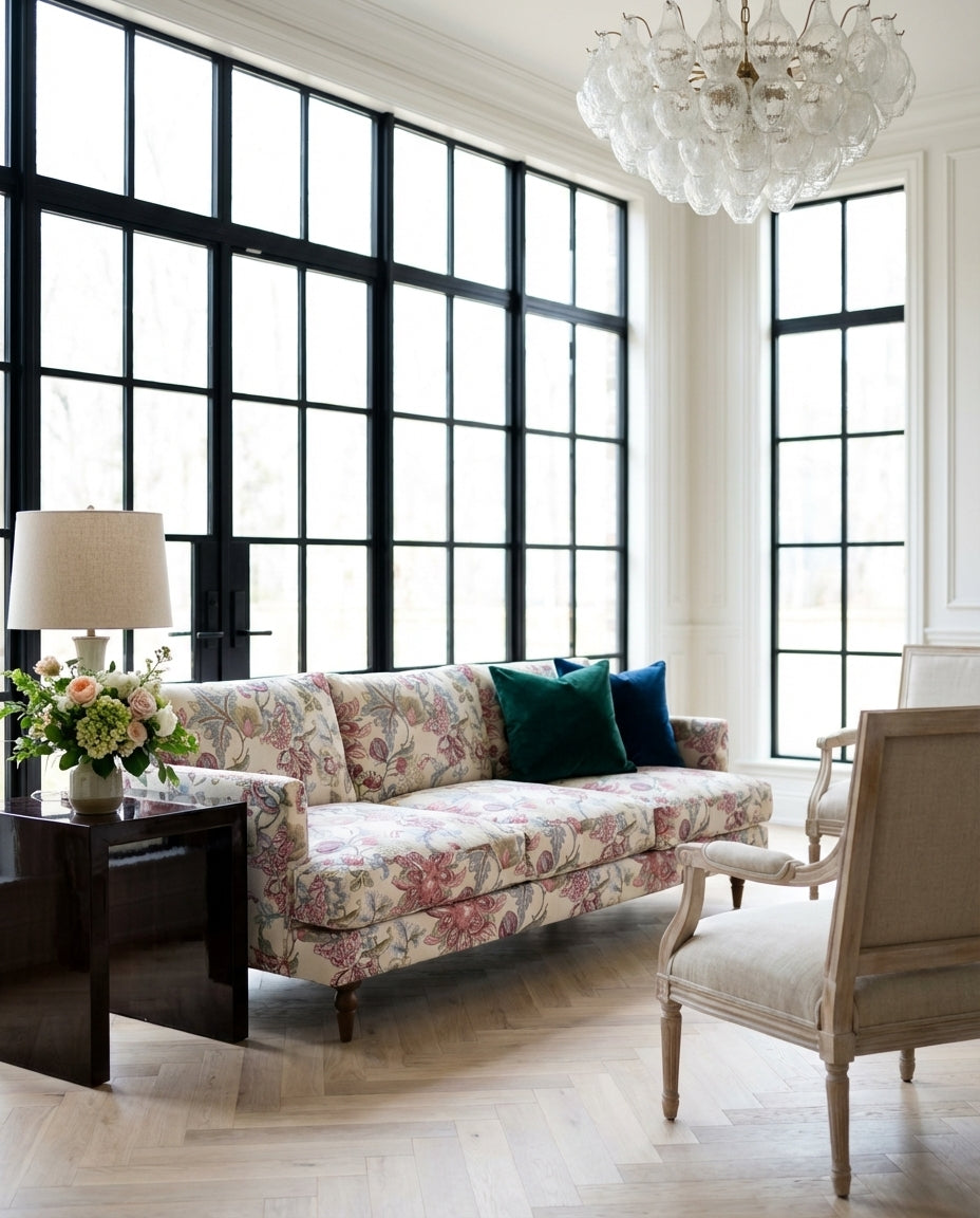 90" Avignon Floral Sofa With Turned Legs